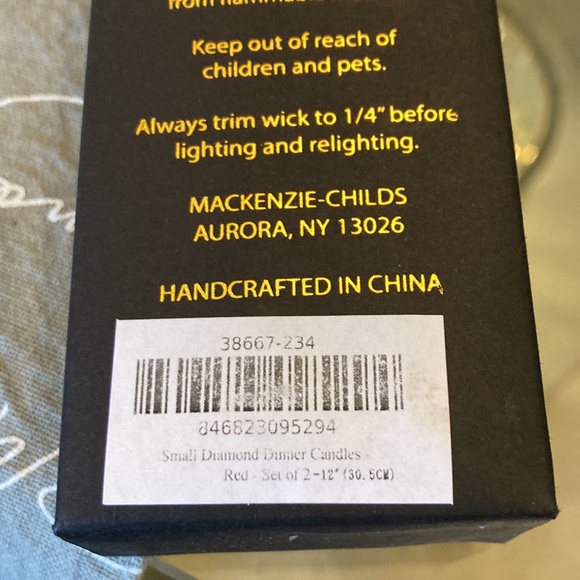 NWT MacKenzie-Childs Red tapers, dinner candles with small diamonds.Quant:2Boxed - Picture 8 of 13